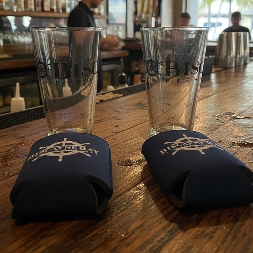 Biscayne‎ Bay Brewing Company Craft Beer Glasses, Set of 2, Vtg Miami Breweriana